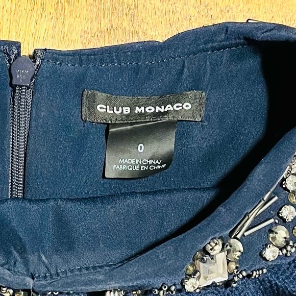 Club Monaco Silk Navy Blue Short Sleeve Mini Dress with Statement Collar - Picture 10 of 12